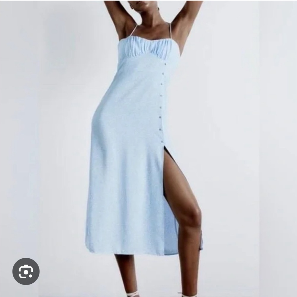 NWT Zara Blue Leopard Animal Print Corset MIDI Cami Sress